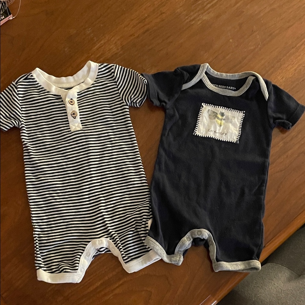 Baby Navy Stripe & Solid Short Romper Set